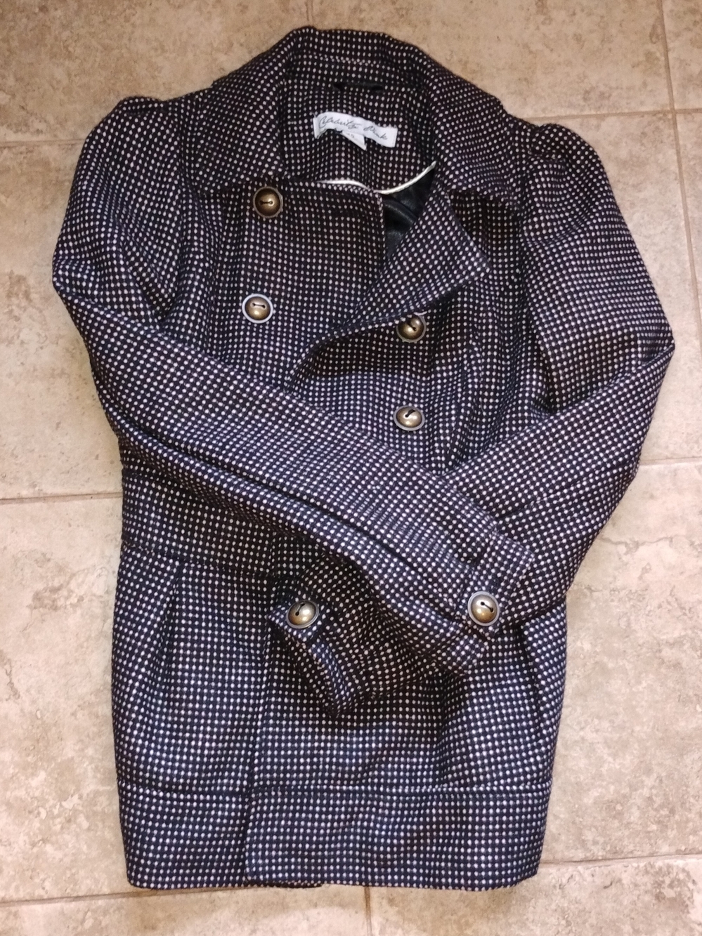 Celebrity Pink Black & White Patterned Double-Breasted Peacoat